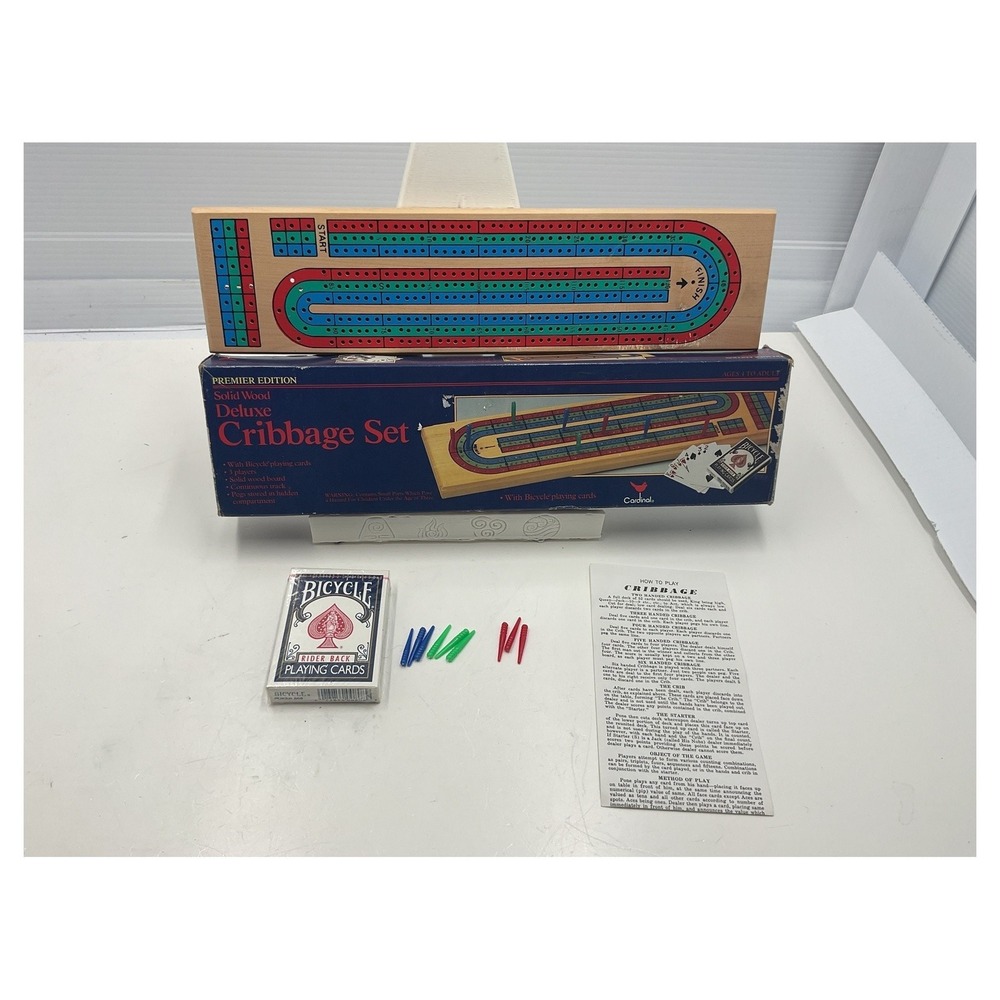 Vintage Cardinal Deluxe Wood Cribbage Set with Bicycle Cards‎